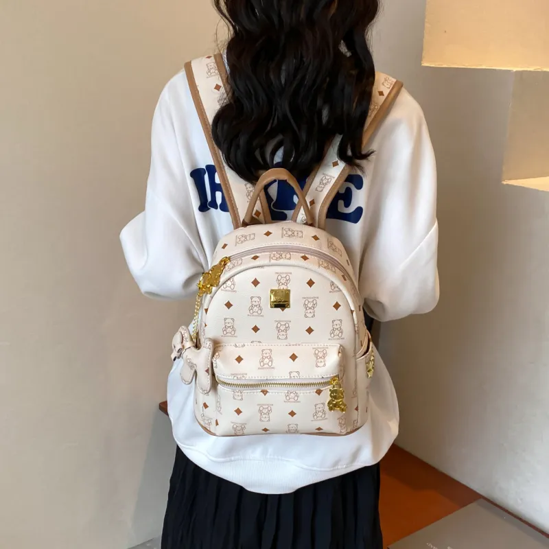 RIVMIND PU Backpack Women's Black & White/Ecru/Black/Pink/Brown-31