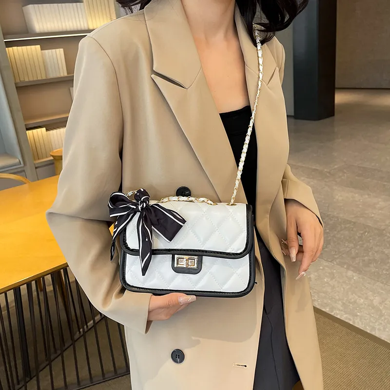 RIVMIND PU Crossbody Bag, Shoulder Bag Women's White/Black-5