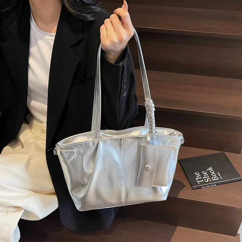 RIVMIND PU Tote Bag, Shoulder Bag Regular Women's White/Silver/Black/Pink/Blue-10