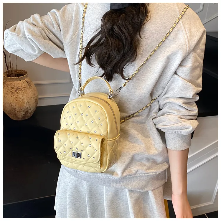 RIVMIND PU Backpack Regular Women's White/Black/Yellow/Pink-14