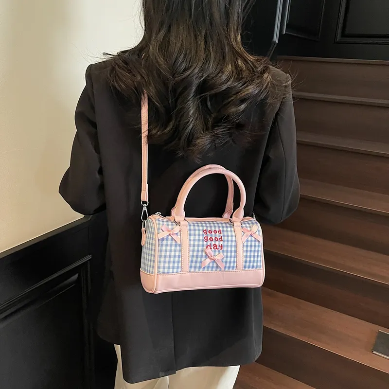 RIVMIND PU Patchwork One Shoulder Handbag Women's White/Pink/Blue/Black-7