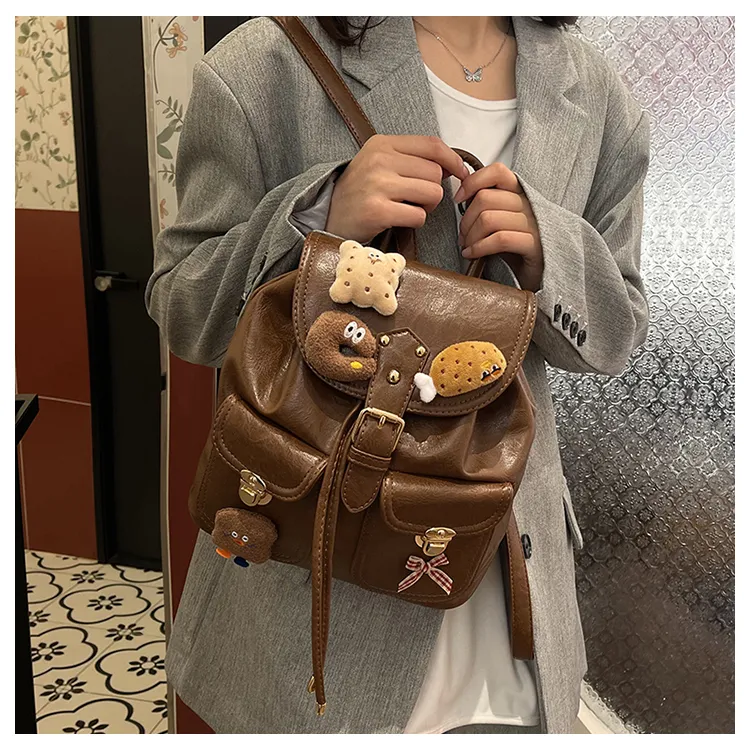 RIVMIND PU Backpack Women's Pendant Style/Embroidered-7