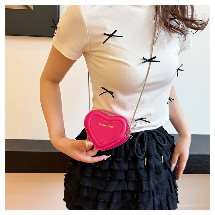 RIVMIND PU Heart Shaped Bag Shoulder Bag Regular Women's White/Silver/Rose Red/Green/Black-15