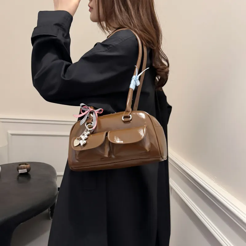 RIVMIND PU Shoulder Bag Women's Black/Coffee/Brown/Red-15