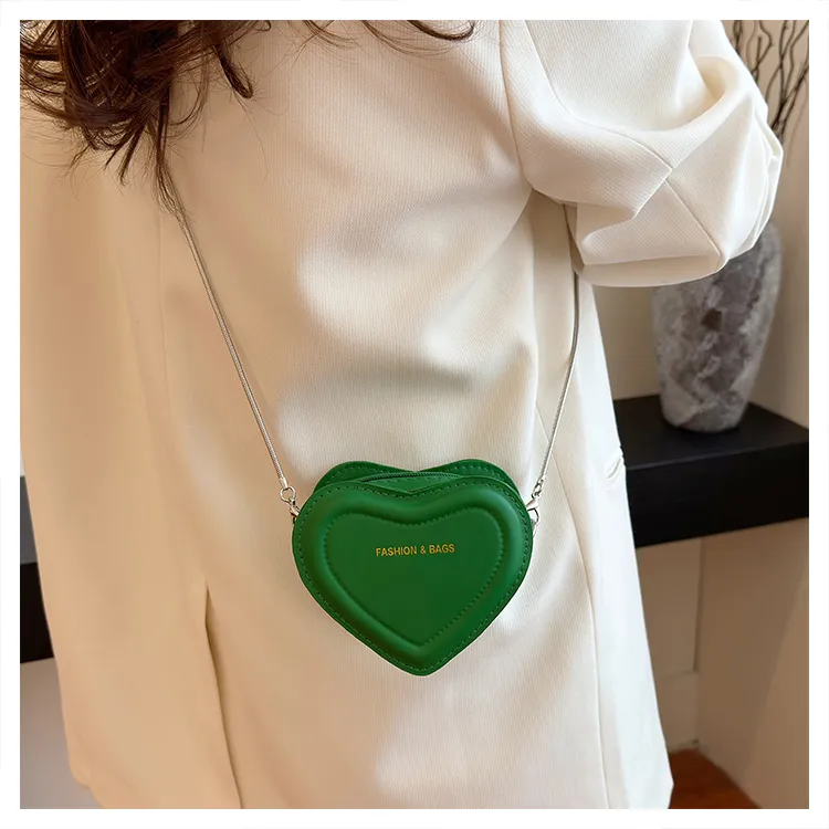 RIVMIND PU Heart Shaped Bag Shoulder Bag Regular Women's White/Silver/Rose Red/Green/Black-22