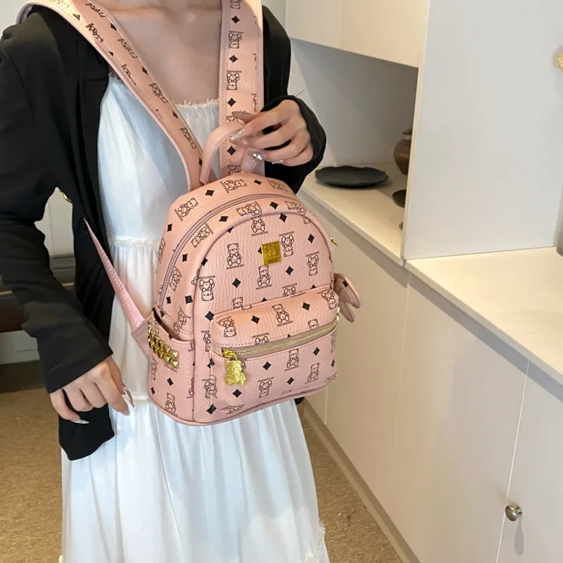 RIVMIND PU Backpack Women's Black & White/Ecru/Black/Pink/Brown-41