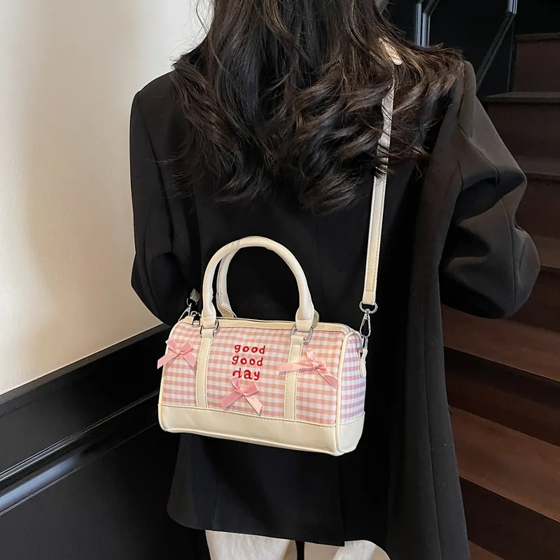 RIVMIND PU Patchwork One Shoulder Handbag Women's White/Pink/Blue/Black-4