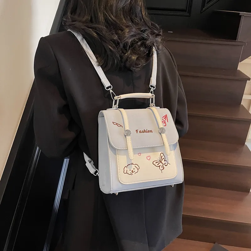 RIVMIND PU Backpack Women's White/Pink/Blue/Black-13