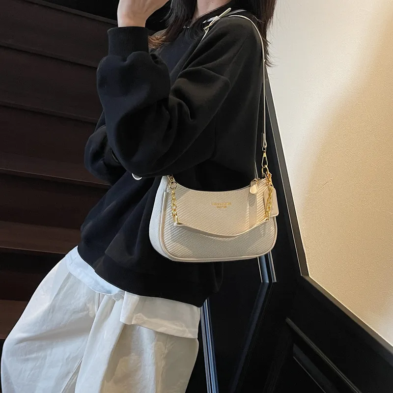 RIVMIND PU Shoulder Bag Women's Ecru/Black/Khaki/Pink-4