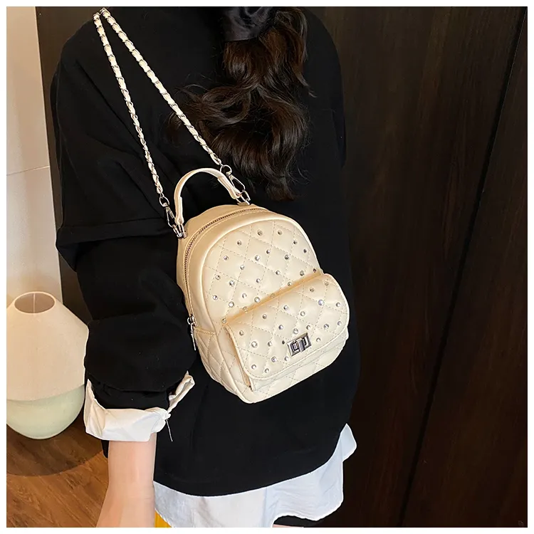 RIVMIND PU Backpack Regular Women's White/Black/Yellow/Pink-4