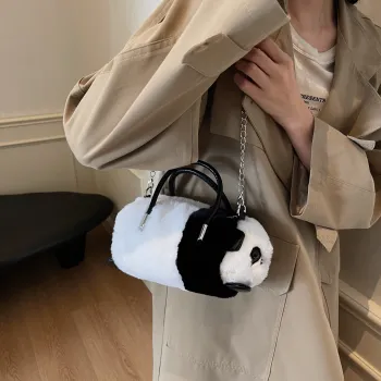 RIVMIND Plush Handbag, Shoulder Bag, Crossbody Bag Regular Women's Black/White/Ecru/Brown