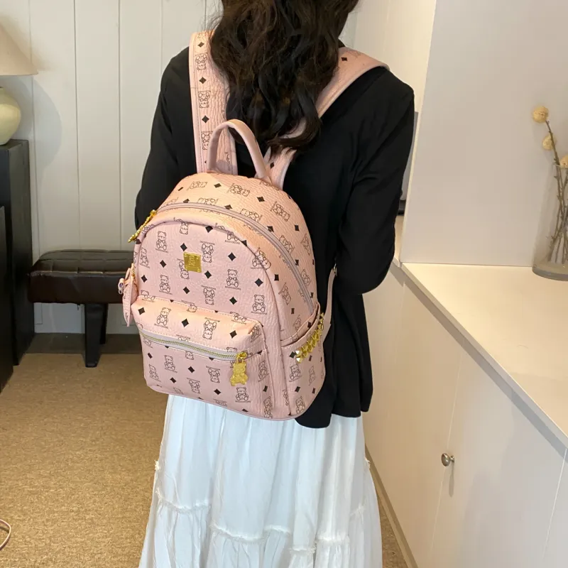 RIVMIND PU Backpack Women's Black & White/Ecru/Black/Pink/Brown-18
