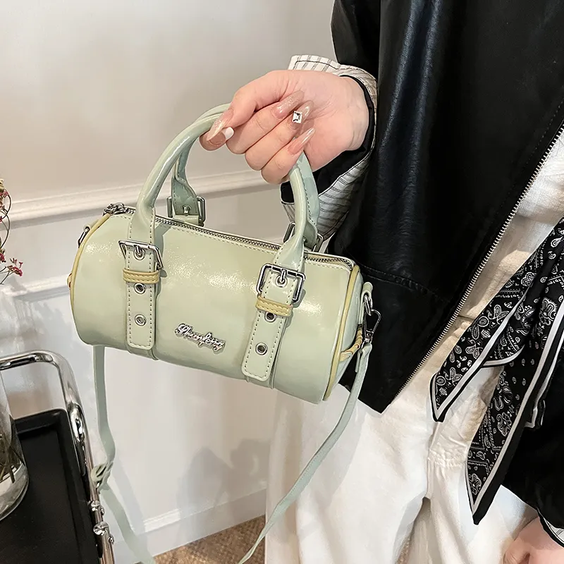 RIVMIND PU Cylinder Bag Handbag Women's Black/White/Yellow/Green-21