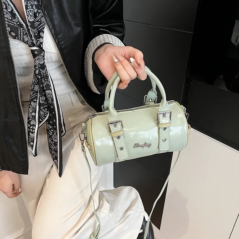RIVMIND PU Cylinder Bag Handbag Women's Black/White/Yellow/Green-20