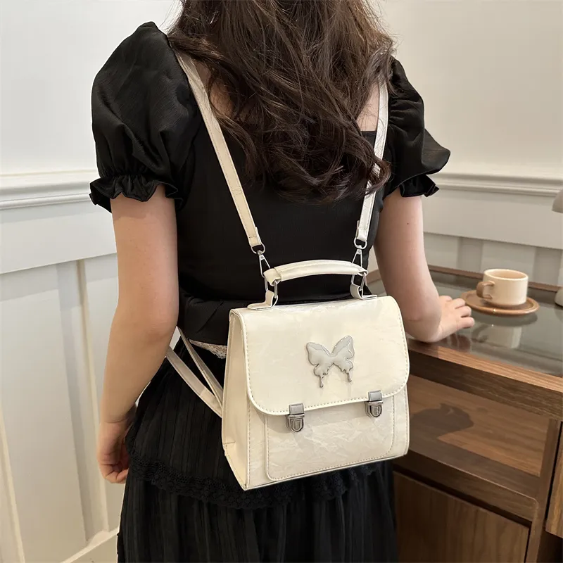 RIVMIND PU Carry Backpack Medium Size Women's White/Silver/Black/Pink-6