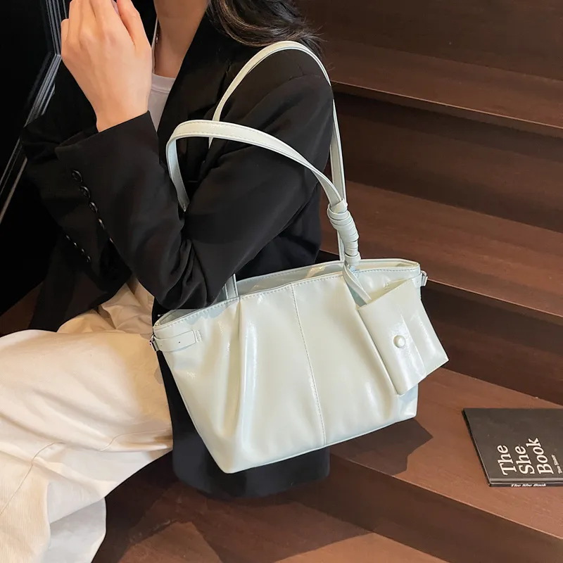 RIVMIND PU Tote Bag, Shoulder Bag Regular Women's White/Silver/Black/Pink/Blue-29