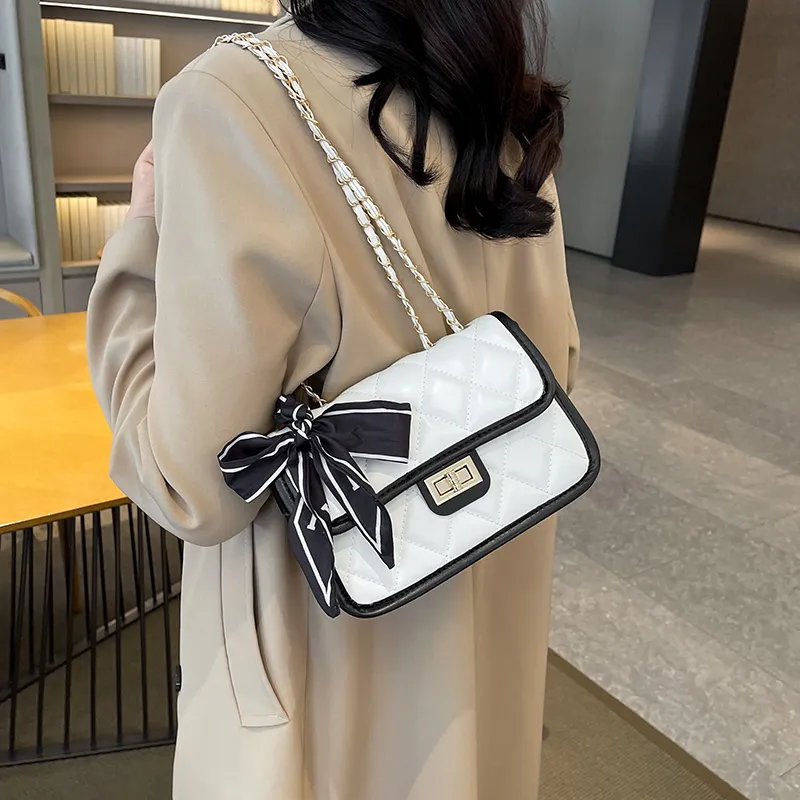 RIVMIND PU Crossbody Bag, Shoulder Bag Women's White/Black-3