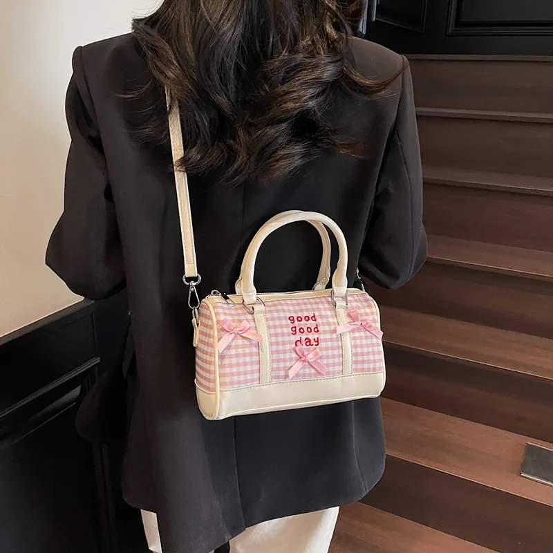 RIVMIND PU Patchwork One Shoulder Handbag Women's White/Pink/Blue/Black-2