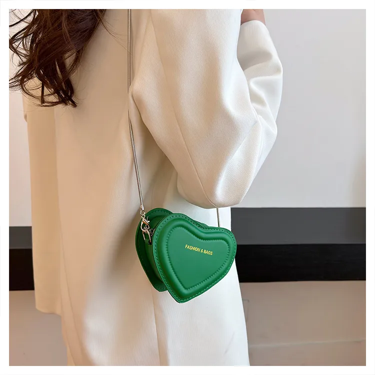 RIVMIND PU Heart Shaped Bag Shoulder Bag Regular Women's White/Silver/Rose Red/Green/Black-19