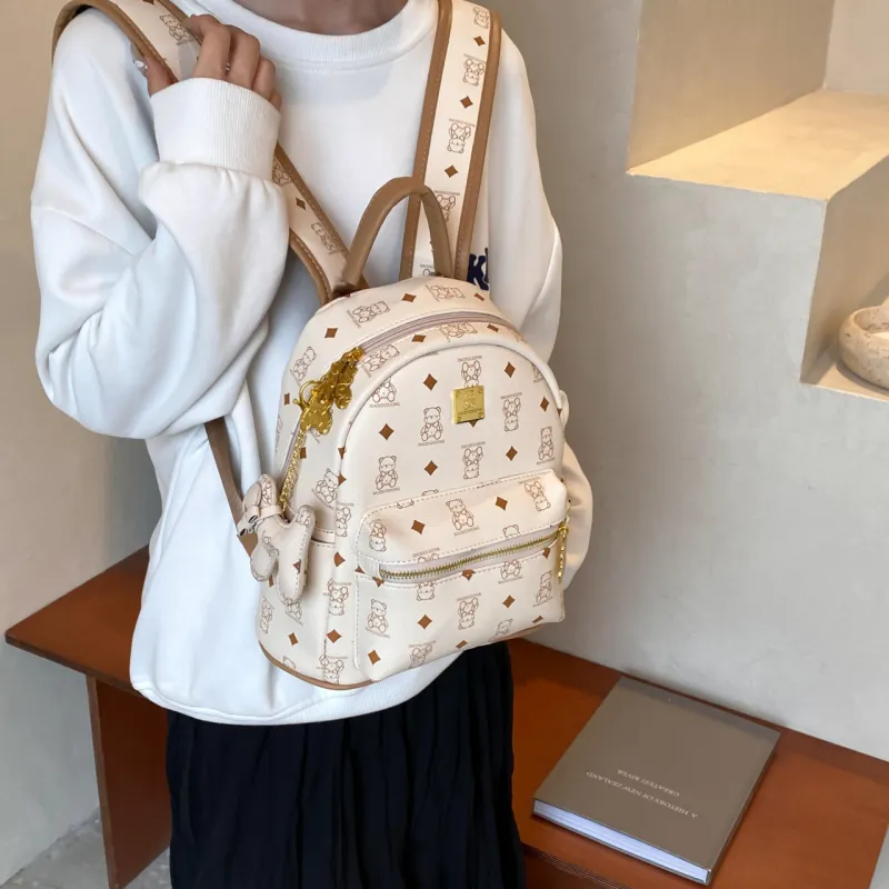 RIVMIND PU Backpack Women's Black & White/Ecru/Black/Pink/Brown-32