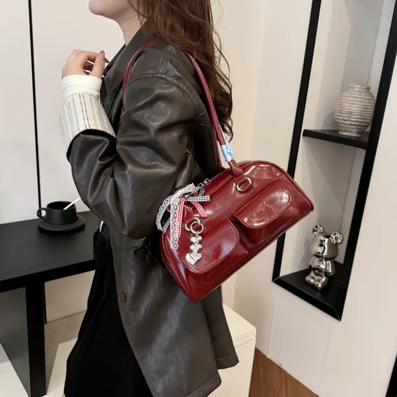 RIVMIND PU Shoulder Bag Women's Black/Coffee/Brown/Red-19
