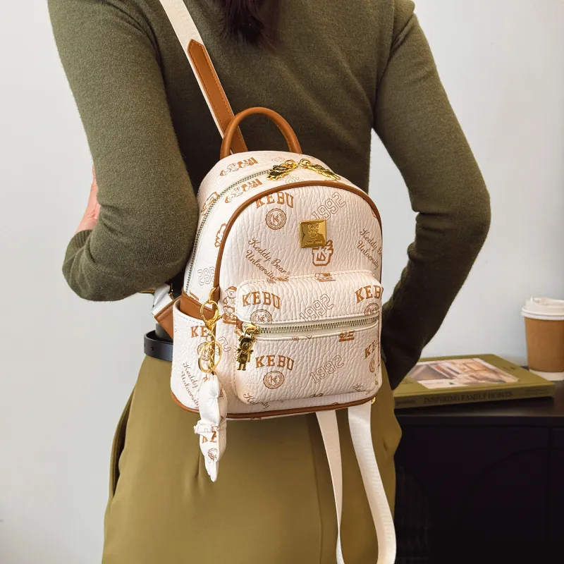 RIVMIND PU Backpack Regular Women's White/Black/Pink/Brown-1