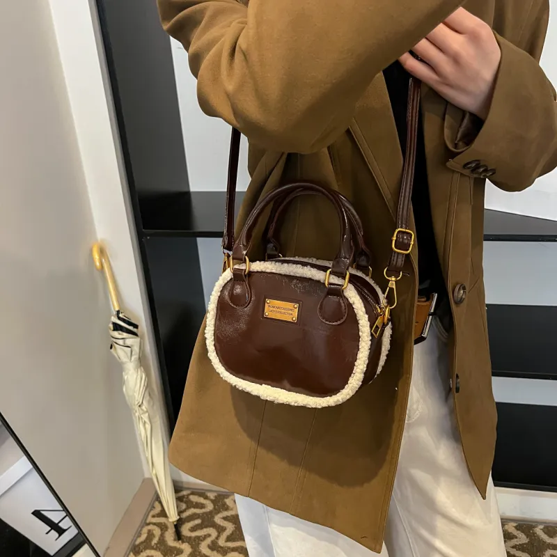 RIVMIND PU Bowling Bag Handbag Women's Black/Coffee/Brown-9