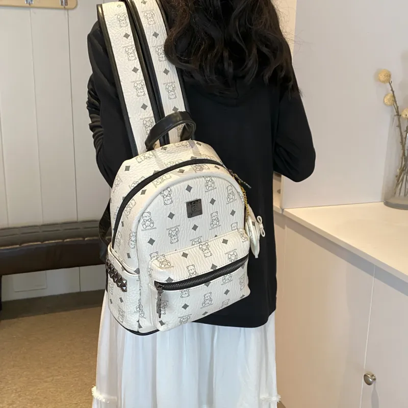 RIVMIND PU Backpack Women's Black & White/Ecru/Black/Pink/Brown-28