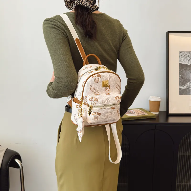 RIVMIND PU Backpack Regular Women's White/Black/Pink/Brown-2