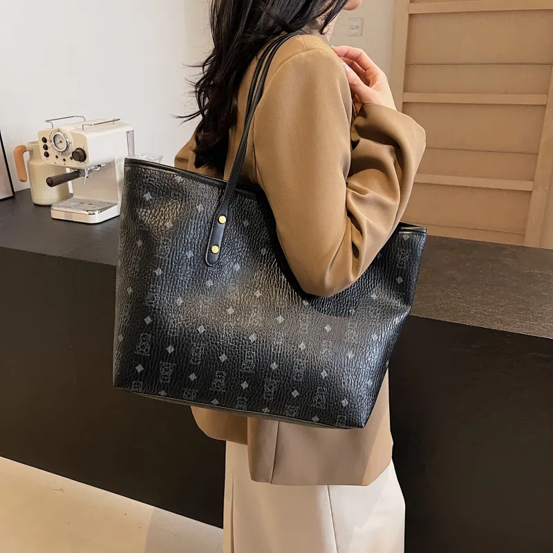 RIVMIND PU Tote Bag, Shopping Bag, Shoulder Bag Women's White/Black/Pink/Brown/Black & White-11