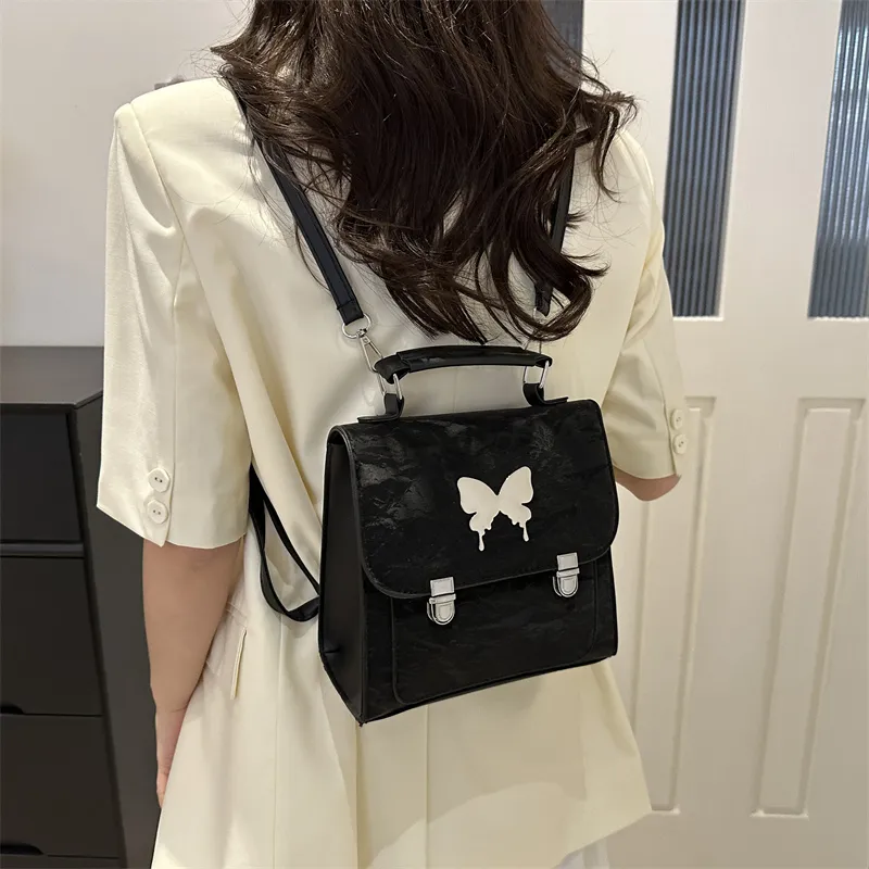 RIVMIND PU Carry Backpack Medium Size Women's White/Silver/Black/Pink-19