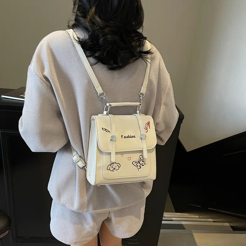 RIVMIND PU Backpack Women's White/Pink/Blue/Black-5
