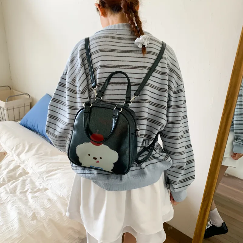 RIVMIND PU Backpack Women's Black/Blue/Pink-1