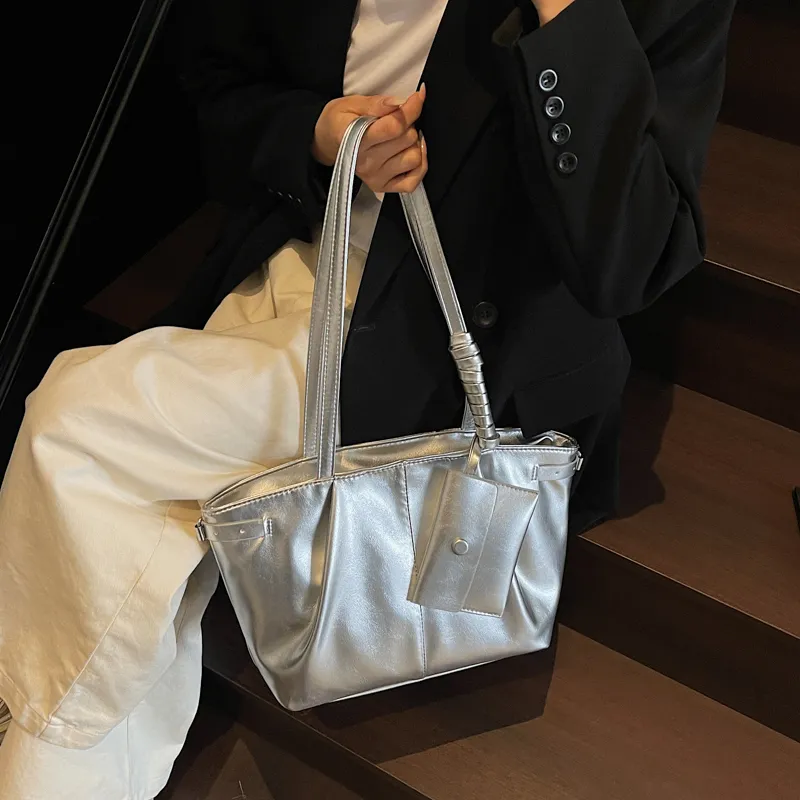 RIVMIND PU Tote Bag, Shoulder Bag Regular Women's White/Silver/Black/Pink/Blue-9