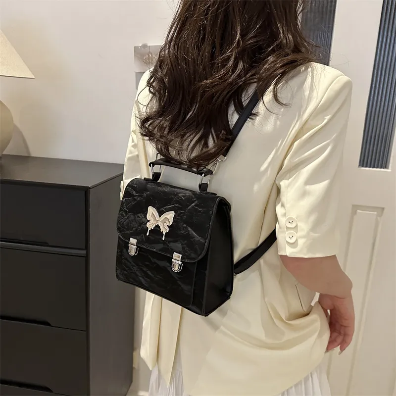 RIVMIND PU Carry Backpack Medium Size Women's White/Silver/Black/Pink-20