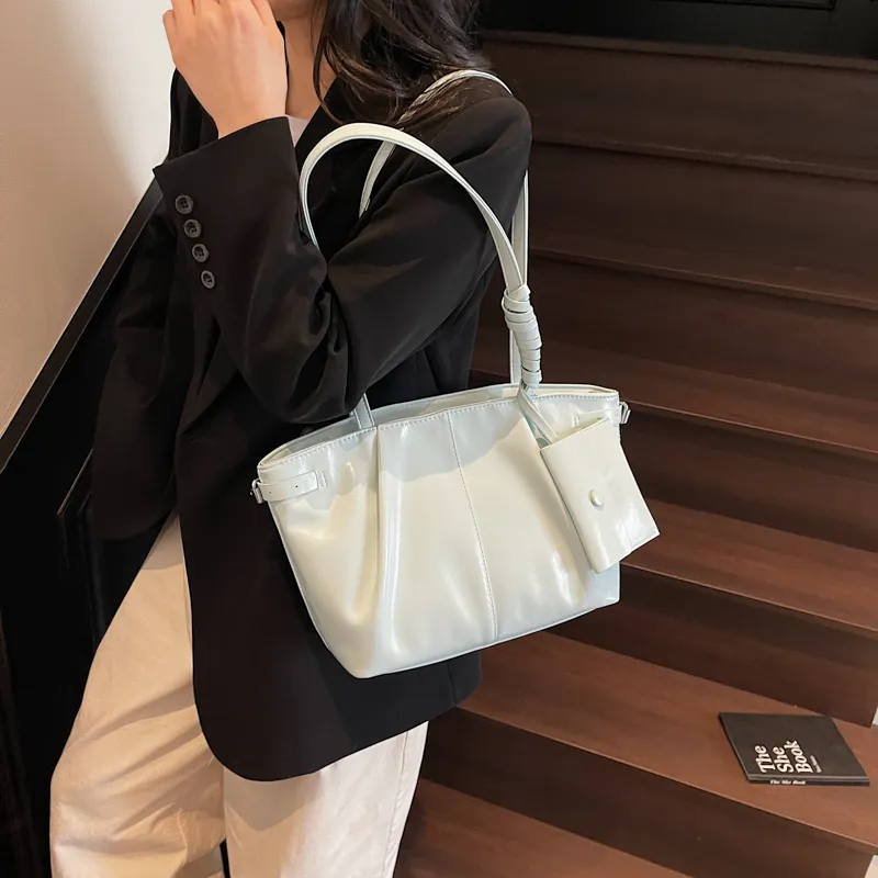 RIVMIND PU Tote Bag, Shoulder Bag Regular Women's White/Silver/Black/Pink/Blue-25
