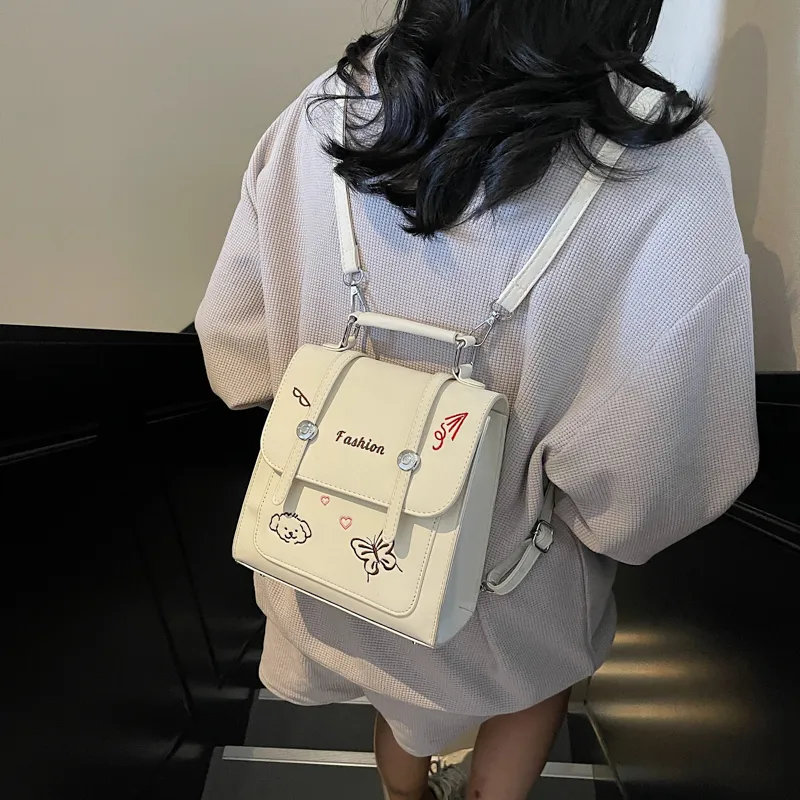 RIVMIND PU Backpack Women's White/Pink/Blue/Black-4