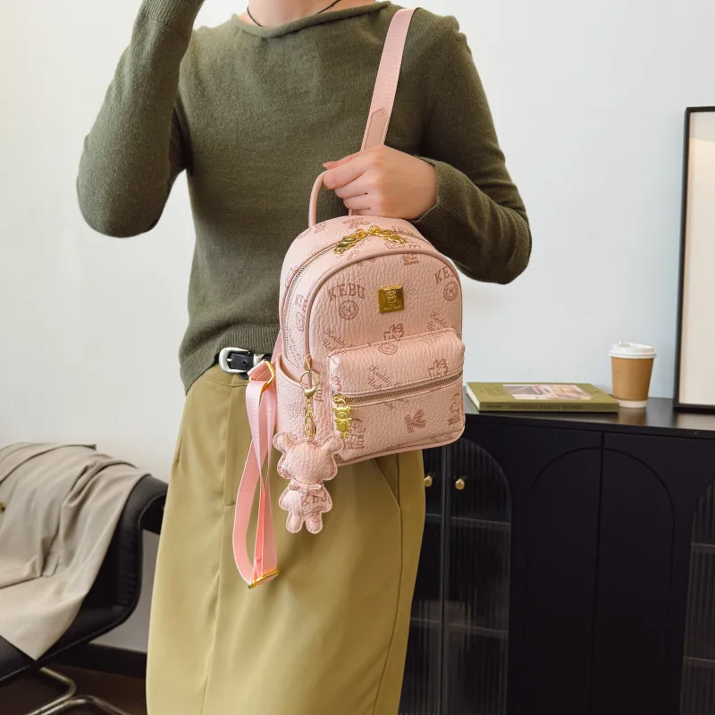 RIVMIND PU Backpack Regular Women's White/Black/Pink/Brown-14