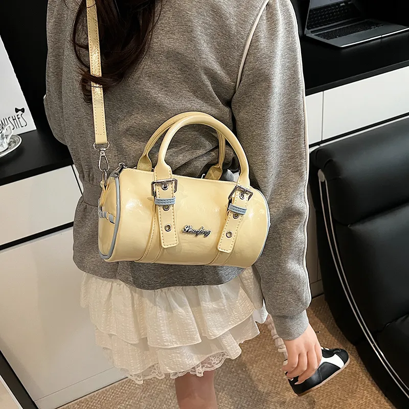 RIVMIND PU Cylinder Bag Handbag Women's Black/White/Yellow/Green-17