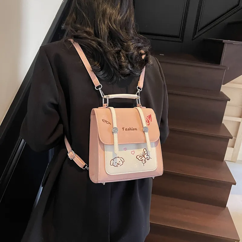 RIVMIND PU Backpack Women's White/Pink/Blue/Black-11