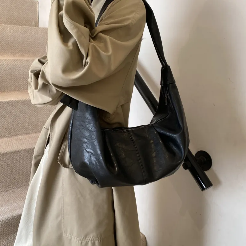 RIVMIND PU Dumpling Bag, Crossbody Bag, Shoulder Bag Women's Black/Khaki/Coffee/Brown-3