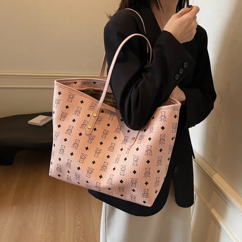 RIVMIND PU Tote Bag, Shopping Bag, Shoulder Bag Women's White/Black/Pink/Brown/Black & White-18