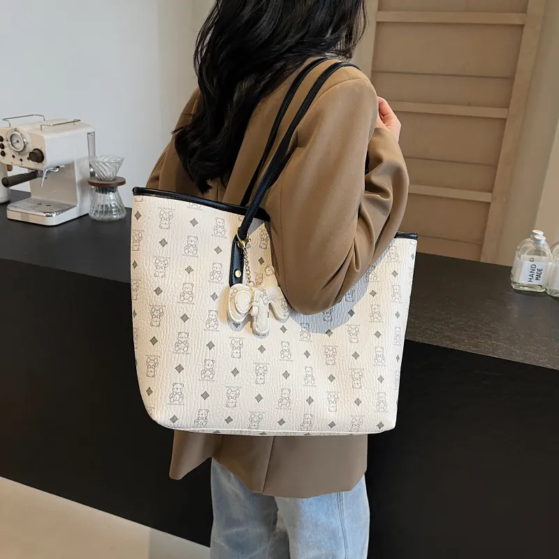 RIVMIND PU Tote Bag, Shopping Bag, Shoulder Bag Women's White/Black/Pink/Brown/Black & White-3