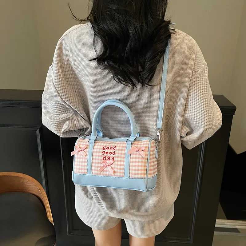 RIVMIND PU Patchwork One Shoulder Handbag Women's White/Pink/Blue/Black-17