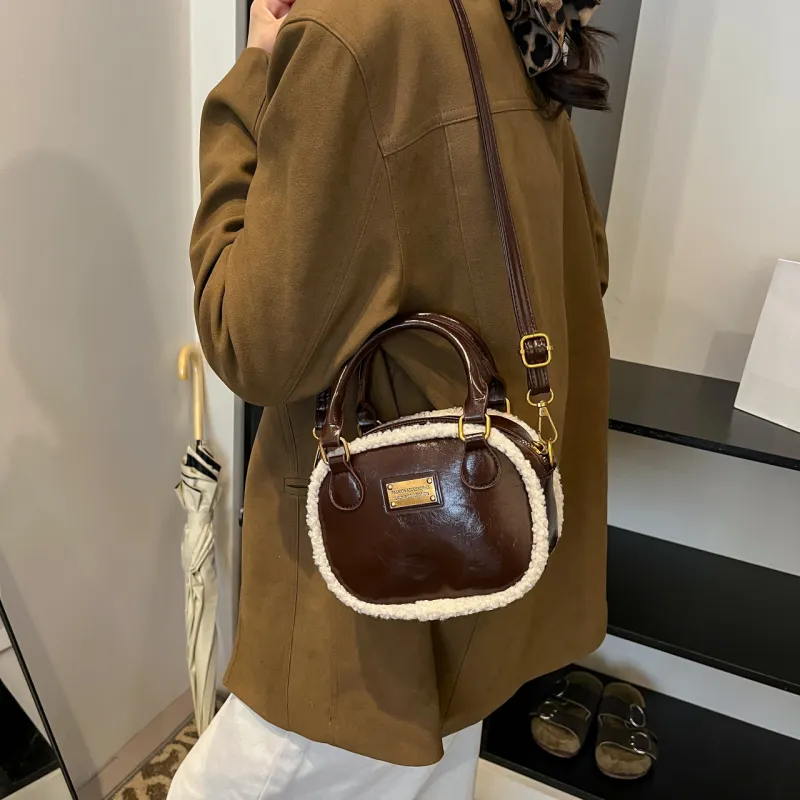 RIVMIND PU Bowling Bag Handbag Women's Black/Coffee/Brown-7