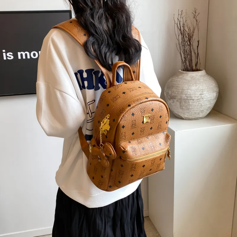 RIVMIND PU Backpack Women's Black & White/Ecru/Black/Pink/Brown-22