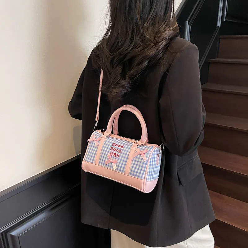 RIVMIND PU Patchwork One Shoulder Handbag Women's White/Pink/Blue/Black-9