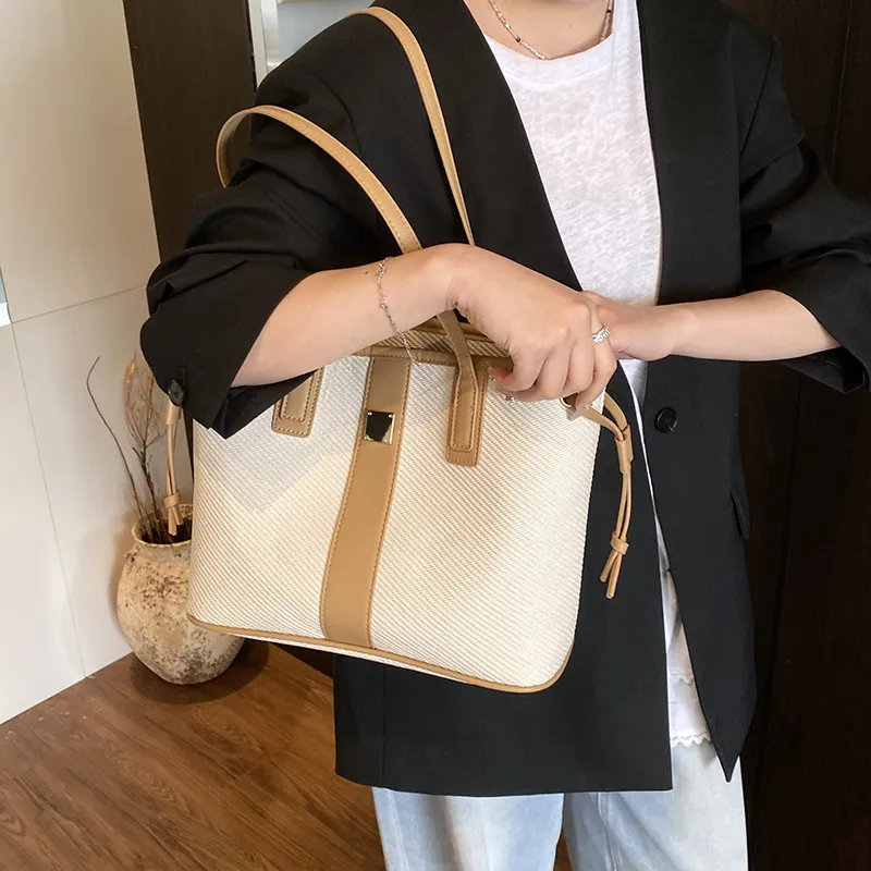 RIVMIND PU Shoulder Bag Women's Black/Blue/Pink/White & Brown/White & Black/White & Khaki-17
