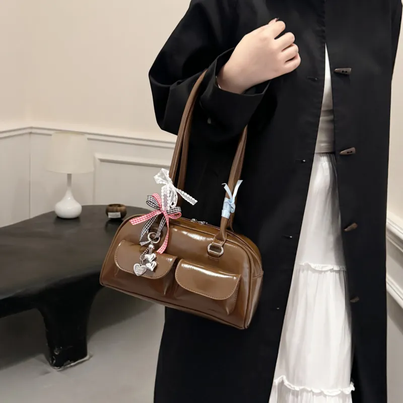 RIVMIND PU Shoulder Bag Women's Black/Coffee/Brown/Red-13