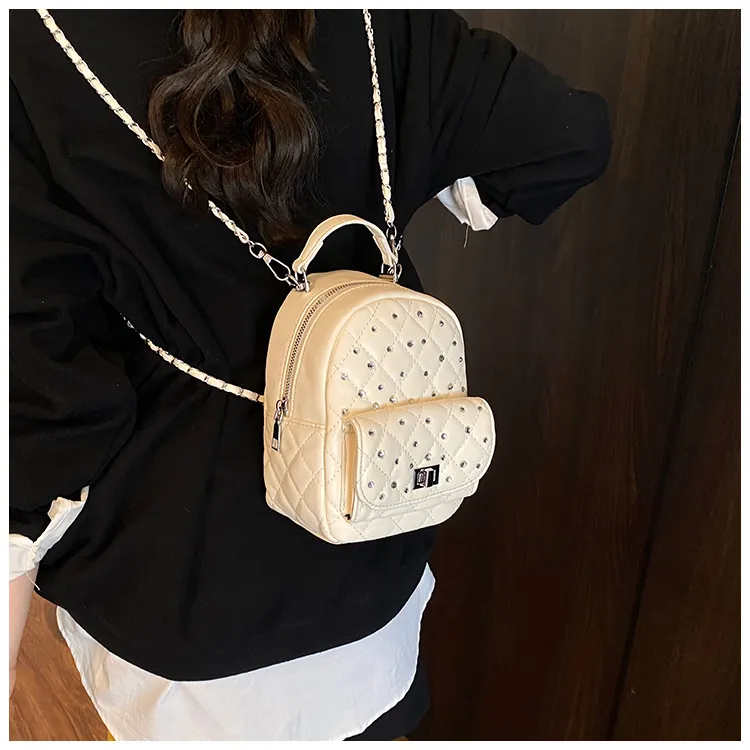 RIVMIND PU Backpack Regular Women's White/Black/Yellow/Pink-5